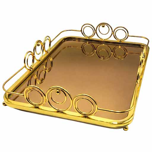 سینی پذیرایی طلایی مستطیلی کف آینه ای آبکاری شده